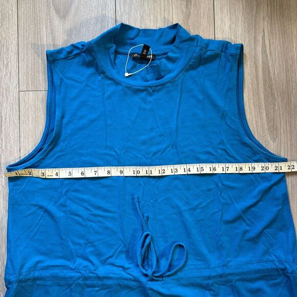 NWOT Eileen Fisher Mock Neck Tie Waist Sleeveless Knee Length Dress Marine Blue - Picture 4 of 12